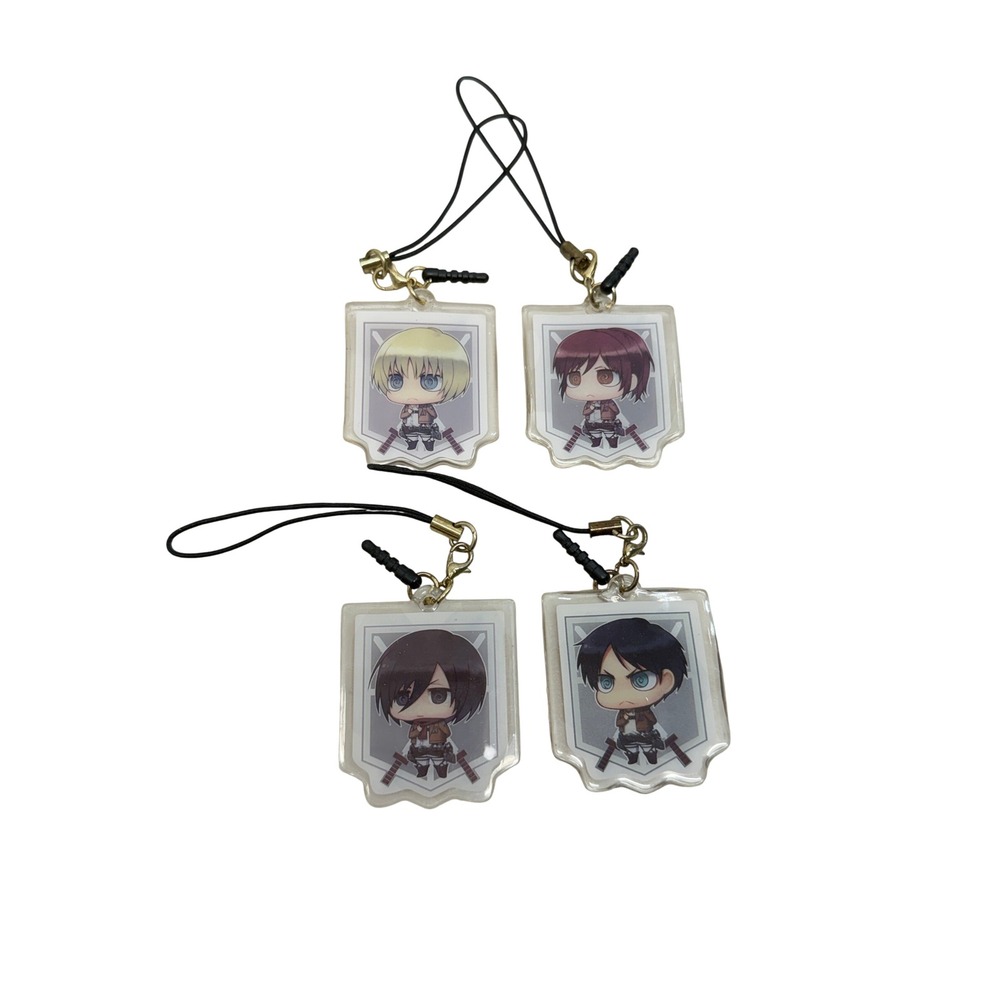 Attack on Titan Chibi 3-Way Phone Charm Keychain Set Eren Mikasa Armin Sasha